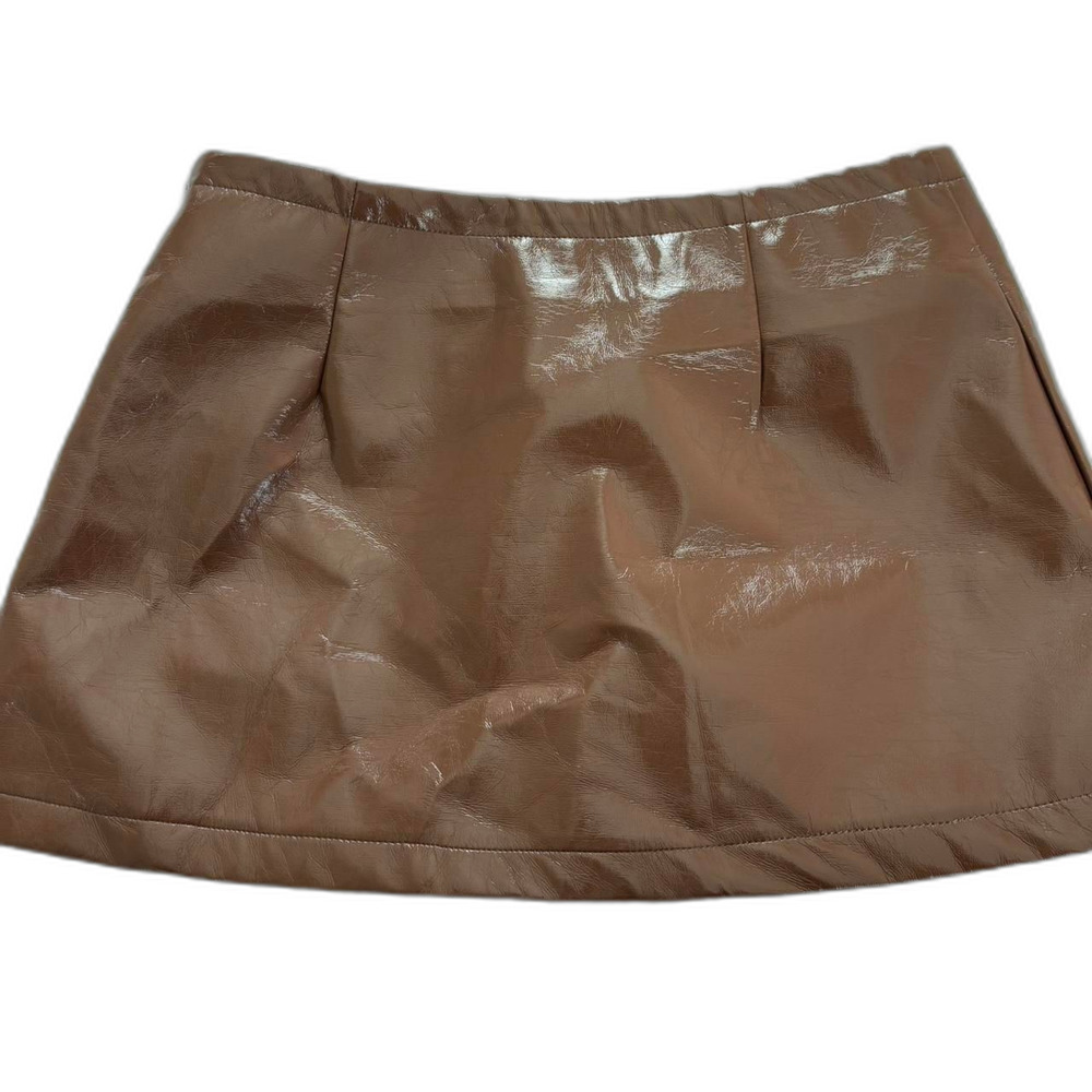 SHEIN Brown Faux Leather Mini Skirt Brown Medium Going-Out Festival